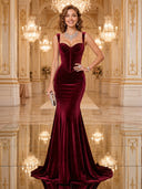 Velvet Mermaid Sweetheart Spaghetti Straps Long Evening Dresses