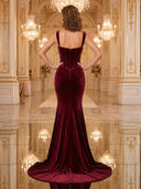 Velvet Mermaid Sweetheart Spaghetti Straps Long Evening Dresses