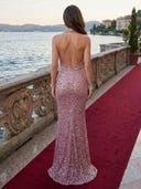 Sequin Mermaid Halter Sleeveless Long Evening Dresses