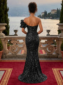 Sequin Mermaid Off Shoulder Long Evening Dresses with Slit