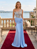 Satin Mermaid One Shoulder Long Evening Dresses