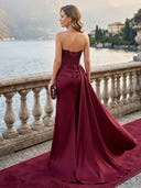 Satin Mermaid Strapless Long Evening Dresses with Slit