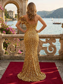 Sparkly Sequin Mermaid Off Shoulder Long Evening Dresses with Slit