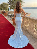 Satin Mermaid Strapless Sleeveless Long Evening Dresses