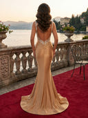 Satin Mermaid Square Neck Spaghetti Straps Long Evening Dresses