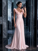Satin Mermaid Scoop Neck Sleeveless Long Evening Dresses with Flowers