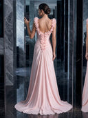 Satin Mermaid Scoop Neck Sleeveless Long Evening Dresses with Flowers
