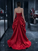 Satin A Line Strapless Sleeveless Long Evening Dresses with Slit