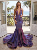 Glitter Sequin Mermaid V Neck Ball Gown Long Evening Dresses