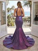 Glitter Sequin Mermaid V Neck Ball Gown Long Evening Dresses