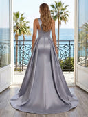 Satin Mermaid One Shoulder Sleeveless Long Evening Dresses with Beads