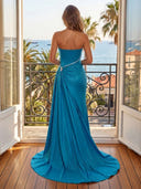 Satin Mermaid Strapless Sleeveless Long Evening Dresses with Slit