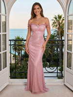 Sequin Mermaid Off Shoulder Long Evening Dresses