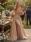 Satin Mermaid Off Shoulder Long Evening Dresses with Train