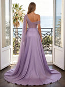 Satin Mermaid Off Shoulder Long Evening Dresses with Slit