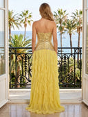 Glitter Sequin A Line Strapless Ruffles Long Evening Dresses