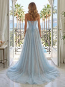 Glitter Tulle A Line Strapless Sleeveless Long Evening Dresses