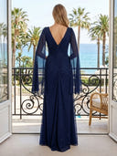 Chiffon Mermaid V Neck Long Evening Dresses with Slit