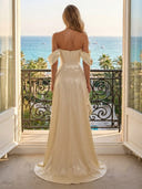 Satin A Line Off Shoulder Long Evening Dresses with Slit