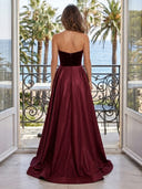 Satin A Line Strapless Sleeveless Long Evening Dresses