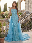 Sequin Mermaid Strapless Sleeveless Long Evening Dresses with Tiered