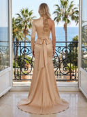 Satin Mermaid Long Sleeves Long Evening Dresses with Slit