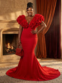 Satin Mermaid Off Shoulder Long Evening Dresses with Flowers