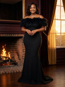 Plus Size Satin Mermaid Off Shoulder Long Evening Dresses