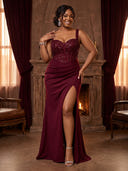 Satin Mermaid Sweetheart Spaghetti Straps Long Evening Dresses with Sequin
