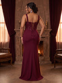 Satin Mermaid Sweetheart Spaghetti Straps Long Evening Dresses with Sequin