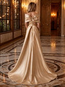 Sequin Off The Shoulder Mermaid Long Evening Dresses with Bow