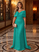 Sequin Off The Shoulder Mermaid Long Evening Dresses with Bow