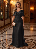 Sequin Off The Shoulder Mermaid Long Evening Dresses with Bow