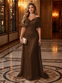 Sequin Off The Shoulder Mermaid Long Evening Dresses with Bow