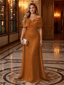 Sequin Off The Shoulder Mermaid Long Evening Dresses with Bow