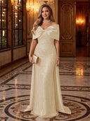 Sequin Off The Shoulder Mermaid Long Evening Dresses with Bow