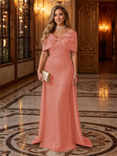 Sequin Off The Shoulder Mermaid Long Evening Dresses with Bow