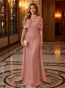 Sequin Off The Shoulder Mermaid Long Evening Dresses with Bow