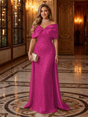 Sequin Off The Shoulder Mermaid Long Evening Dresses with Bow