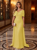 Sequin Off The Shoulder Mermaid Long Evening Dresses with Bow