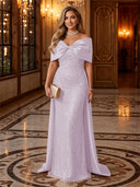 Sequin Off The Shoulder Mermaid Long Evening Dresses with Bow