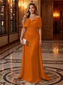 Sequin Off The Shoulder Mermaid Long Evening Dresses with Bow