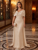 Sequin Off The Shoulder Mermaid Long Evening Dresses with Bow