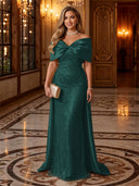 Sequin Off The Shoulder Mermaid Long Evening Dresses with Bow