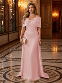 Sequin Off The Shoulder Mermaid Long Evening Dresses with Bow