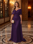 Sequin Off The Shoulder Mermaid Long Evening Dresses with Bow