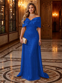 Sequin Off The Shoulder Mermaid Long Evening Dresses with Bow