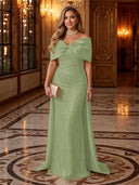 Sequin Off The Shoulder Mermaid Long Evening Dresses with Bow