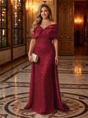 Sequin Off The Shoulder Mermaid Long Evening Dresses with Bow