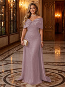 Sequin Off The Shoulder Mermaid Long Evening Dresses with Bow